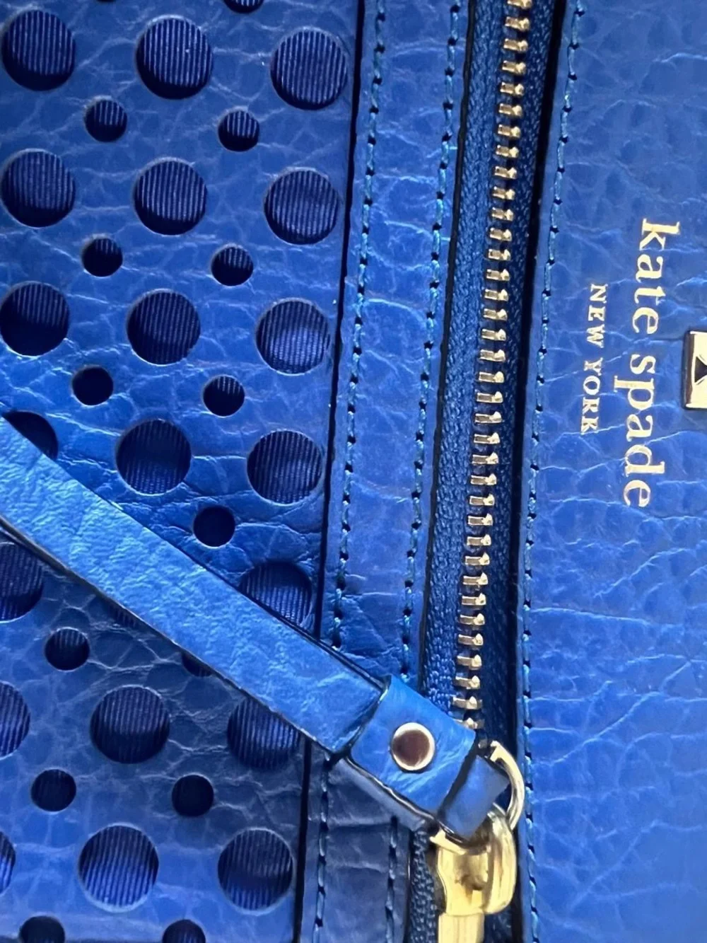 kate spade cobalt blue leather perforated crossbody bag